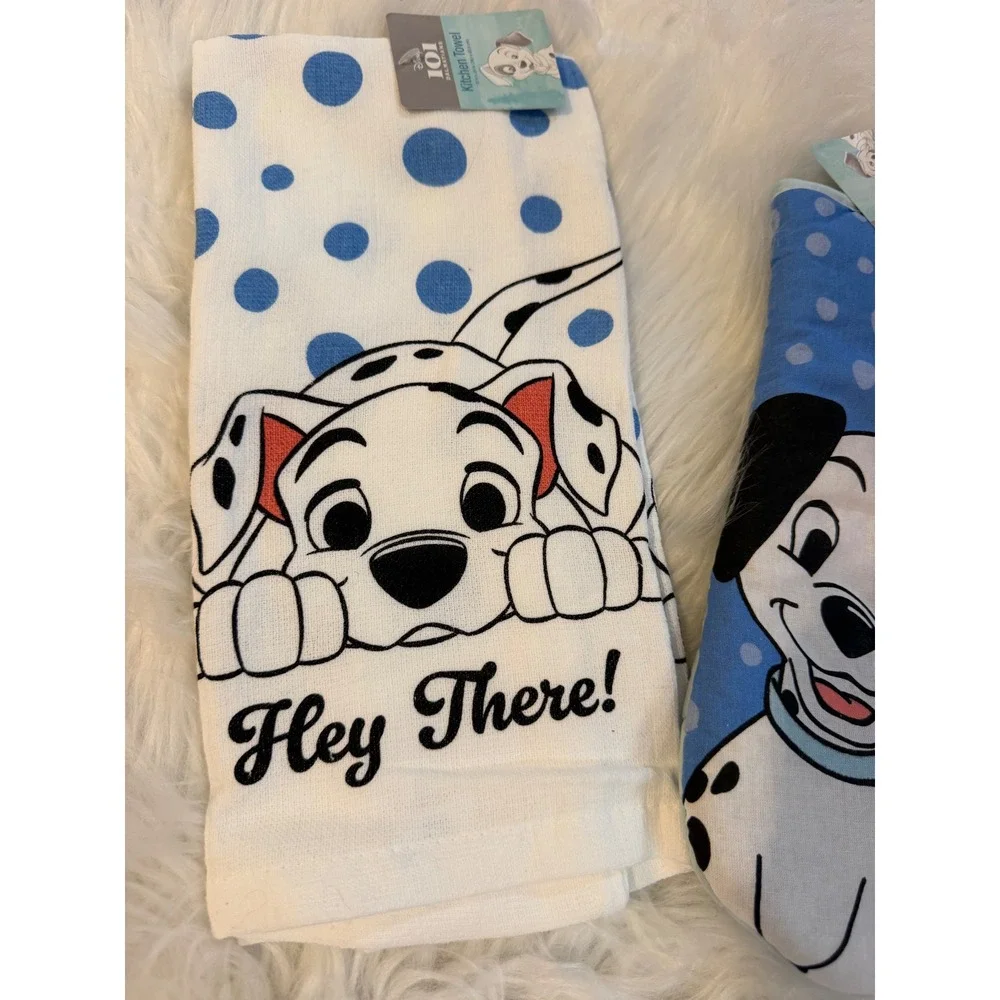 Disney 101 Dalmatians Kitchen Set New Towel and Oven Mitt Blue Polka Dot Puppy
